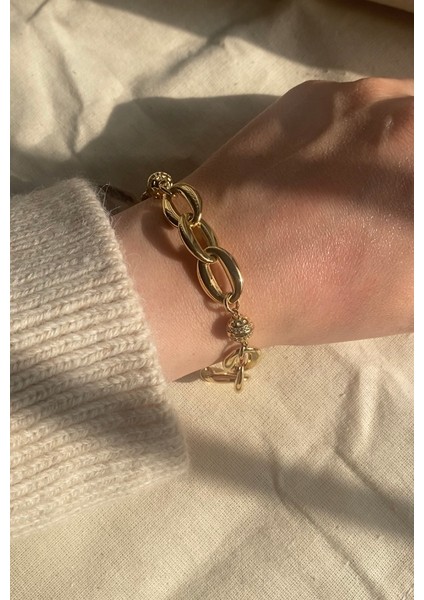 14 Ayar Altın Top Taşlı Halka Zincir Bileklik