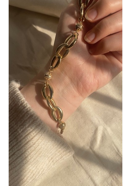 14 Ayar Altın Top Taşlı Halka Zincir Bileklik modelleri