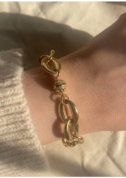 14 Ayar Altın Top Taşlı Halka Zincir Bileklik fırsatları