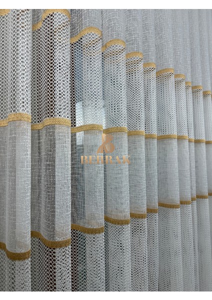 Liora Gold Şeritli Tül Perde (1x2 Pile) modelleri