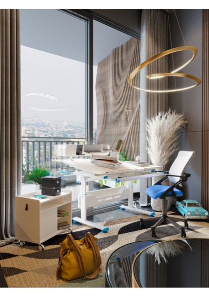 Vega Delüx Plus Yükseklik Ayarlı Çalışma Masası, Ofis Çalışma Sandalyesi, Keson