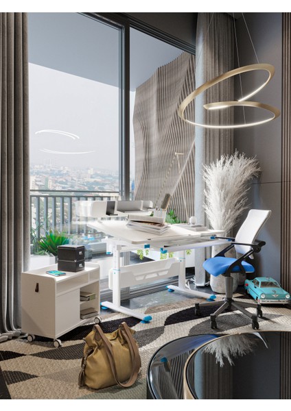 Vega Delüx Plus Yükseklik Ayarlı Çalışma Masası, Ofis Çalışma Sandalyesi, Keson