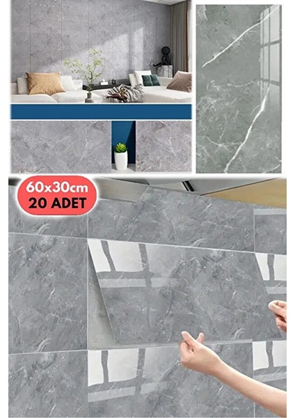 20 Adet 60X30 Gri Modern Su Geçirmez Duvar Çıkartmaları Kendinden Yapışkanlı Fayans Etiket Zemin fiyatları