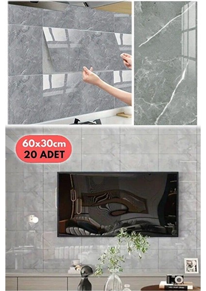 20 Adet 60X30 Gri Modern Su Geçirmez Duvar Çıkartmaları Kendinden Yapışkanlı Fayans Etiket Zemin fırsatları