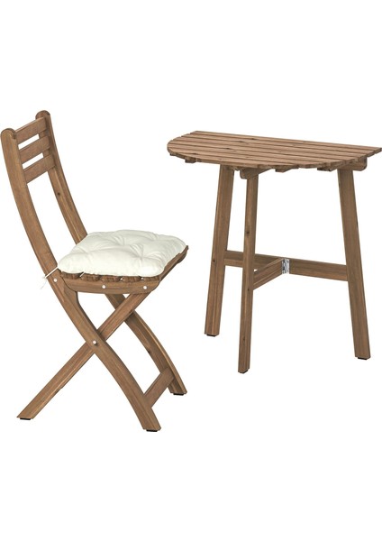 Duvar masası ve katlanabilir sandalye seti, koyu kahve, kuddarna açık gri-bej, 1 sandalyeli