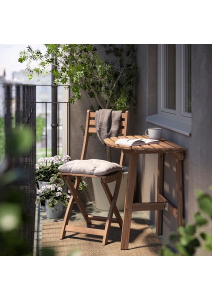 Duvar masası ve katlanabilir sandalye seti, koyu kahve, kuddarna açık gri-bej, 1 sandalyeli fiyatları