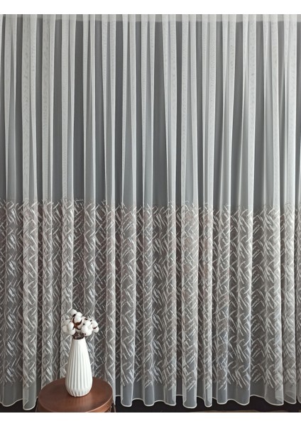 Eteği Nakışlı Grek Zeminli Pileli Kırışmaz Tül Perde fiyatları