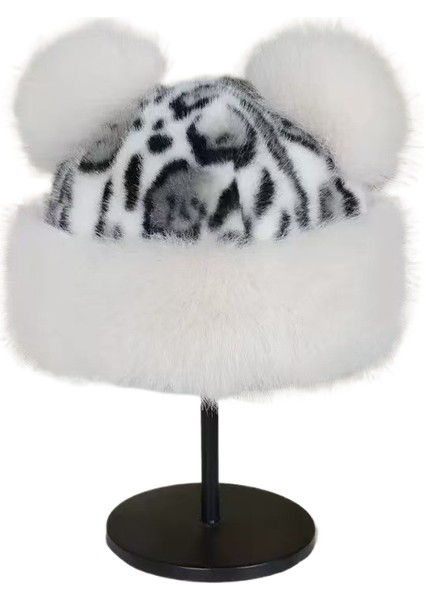 Yapay Kürk Peluş Kulak Koruyuculu Leopar Desenli Küçük Ayı Şekilli Kalınlaştırılmış Rüzgar Geçirmez Isıtıcı Şapka (Yurt Dışından)