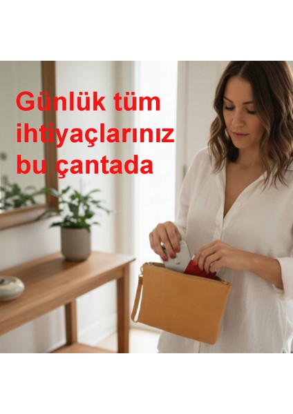 Özel Tasarım El Işçiliği Deri Clutch | Taba Rengi | Fermuarlı Bilek Çantası fırsatları