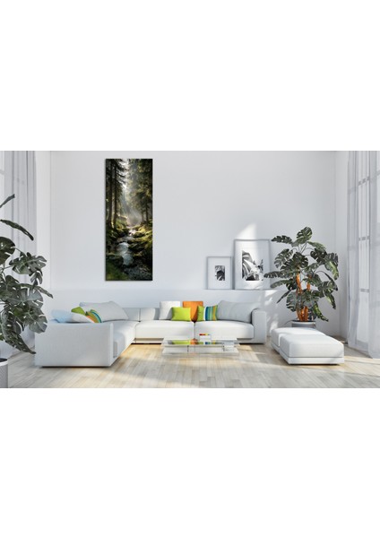 Doğa Manzaralı Panoramik Kanvas Tablo - Dikey Yeşil Orman Dere Görünümlü Dekoratif Duvar Tablosu, Modern Ev ve Ofis Dekoru modelleri