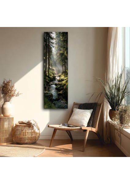 Doğa Manzaralı Panoramik Kanvas Tablo - Dikey Yeşil Orman Dere Görünümlü Dekoratif Duvar Tablosu, Modern Ev ve Ofis Dekoru indirimleri