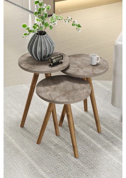 Orta Sehpa ve 3 Lü Zigon Sehpa Torna Elips Gordion