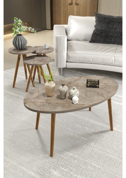 Orta Sehpa ve 3 Lü Zigon Sehpa Torna Elips Gordion