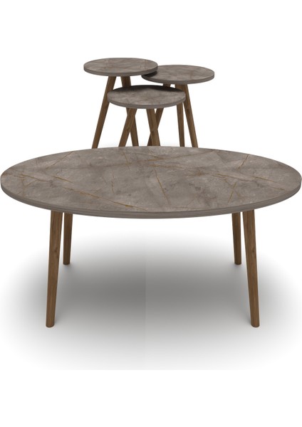 Orta Sehpa ve 3 Lü Zigon Sehpa Torna Elips Gordion