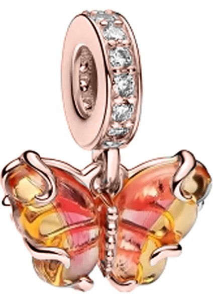 Sarı ve Turuncu Tonlu Murano Rose Kelebek Sallantılı Charm