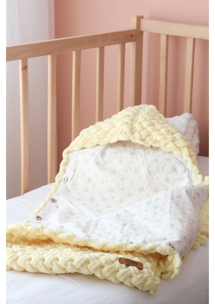 3’lü SET Bebek Battaniyesi-Portbebe-Panduf 100x100cm Açık Sarı Unisex El Yapımı Örgü Alize Puffy Organik Sertifika modelleri