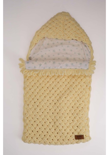 3’lü SET Bebek Battaniyesi-Portbebe-Panduf 100x100cm Açık Sarı Unisex El Yapımı Örgü Alize Puffy Organik Sertifika indirimleri