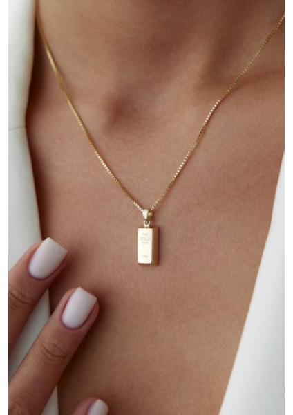 Fine Gold Külçe Altın Uçlu 316L Çelik Paslanmaz Kararmaz Kadın Çelik Kolye