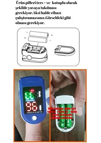 Pulse Oksimetre LED Ekran ile Hızlı Oksijen ve Nabız Ölçümü 2 Adet AAA Pil ile fırsatları