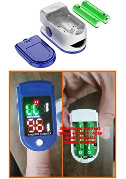 Pulse Oksimetre LED Ekran ile Hızlı Oksijen ve Nabız Ölçümü 2 Adet AAA Pil ile