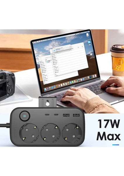 Akım Koruma ve Güvenlik Kapaklı 3 Priz 2 USB 2 Type-c Girişli Sabitlenebilir 2 M Uzatma Kablolu Priz modelleri