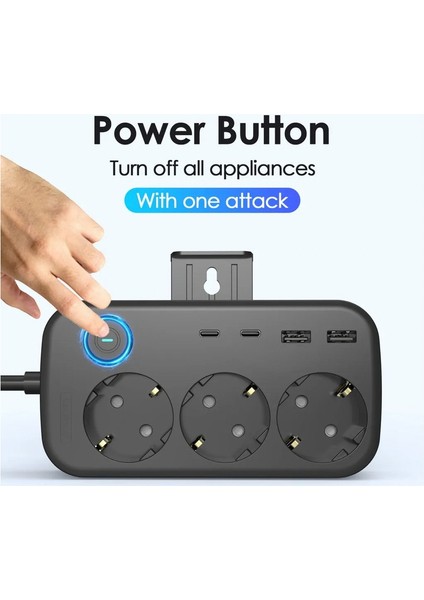 Akım Koruma ve Güvenlik Kapaklı 3 Priz 2 USB 2 Type-c Girişli Sabitlenebilir 2 M Uzatma Kablolu Priz fırsatları