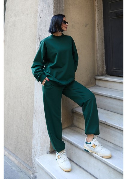 Regular Fit 2'li Takım Sweatshirt Beli Lastikli Jogger Eşofman Altı