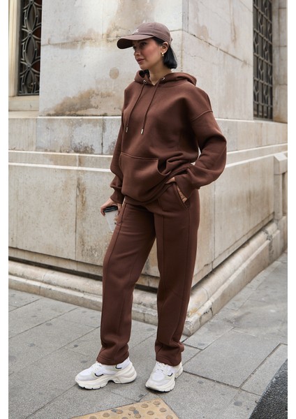 Kadın Oversize Kapüşonlu Eşofman Takımı Kışlık Içi Pamuklu modelleri