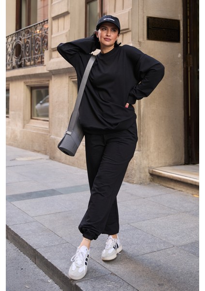 Regular Fit 2'li Takım Sweatshirt Beli Lastikli Jogger Eşofman Altı