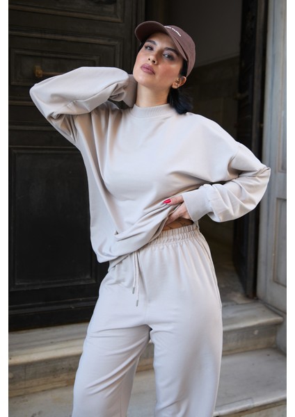 Regular Fit 2'li Takım Sweatshirt Beli Lastikli Jogger Eşofman Altı