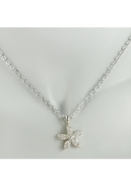 Msa-Shop Papatya Zirkon Taşlı Trend Kolye-Gümüş Rengi