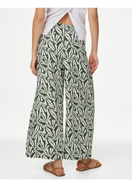 Yüksek Bel Desenli Crop Wide Leg Pantolon