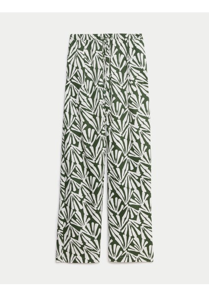 Yüksek Bel Desenli Crop Wide Leg Pantolon