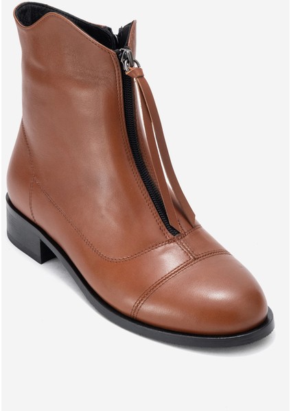 Kadın Fermuarlı Düz Topuk Bot Gerçek Deri Rc 323 Taba modelleri