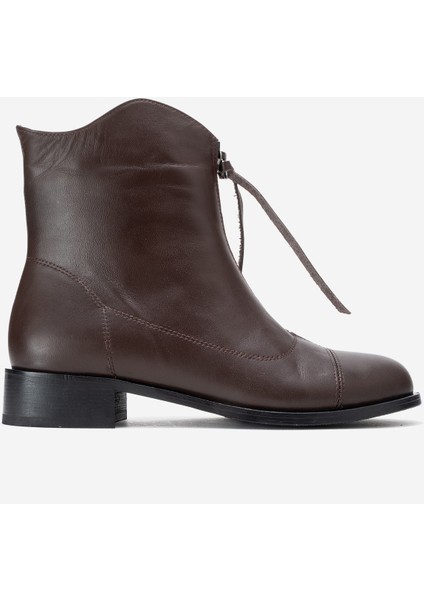 Kadın Fermuarlı Düz Topuk Bot Gerçek Deri Rc 323 Kahverengi