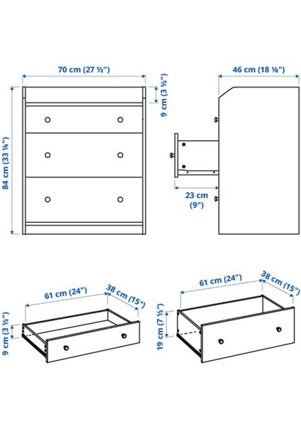 3 çekmeceli şifonyer, beyaz, 70x46x84 cm fırsatları