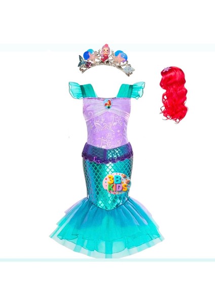 Peruklu Deniz Kızı Kostüm Balo Elbisesi (Set Halinde)