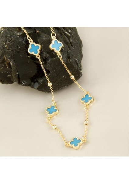 Msa-Shop Çiçek Mineli Yeni Sezon Zincir Kolye 45 Cm-Mavi