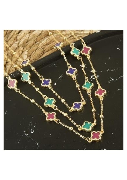 Msa-Shop Çiçek Mineli Yeni Sezon Zincir Kolye 45 Cm-Mavi modelleri