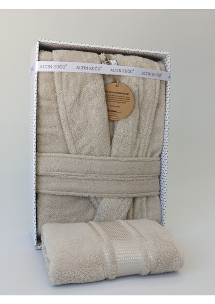 Colourist Şalyaka Bornoz + Baş Havlusu- Bej- L Beden