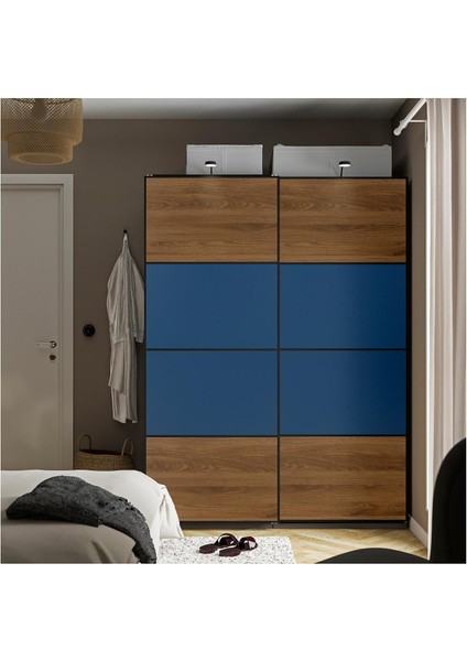 Sürgü kapak paneli, ceviz görünüm-mavi, 75x201 cm fırsatları