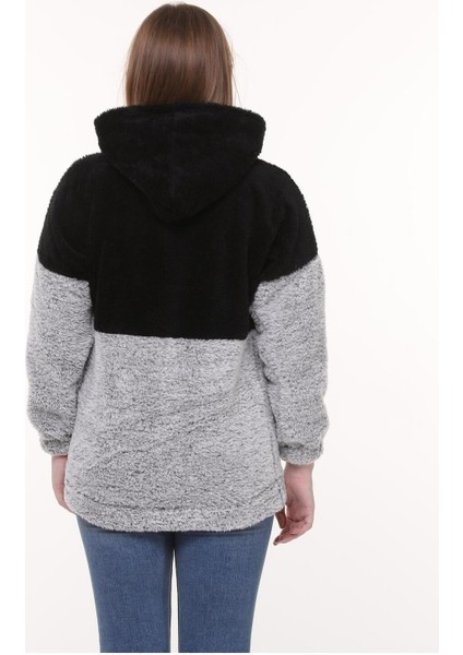 Wellsoft Kadın Sweatshirt - Kışlık Kadın Gri Sweatshirt Peluş Düşük Omuz modelleri