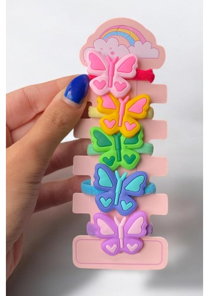 5'li Kelebek Desenli Kız Çocuk Küçük Lastik Toka Seti fiyatları