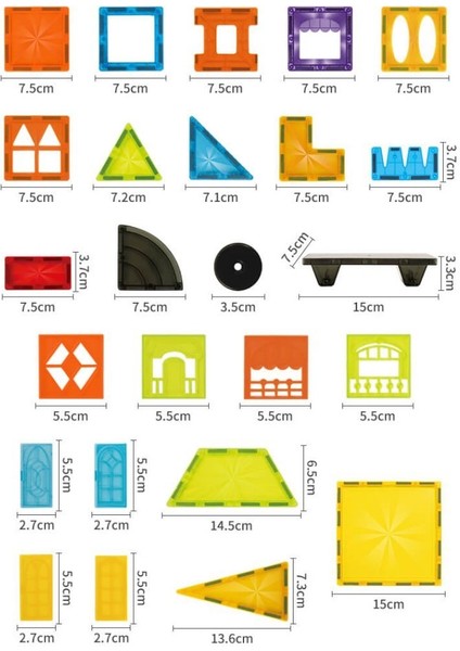 Manyetik Tiles Renkli 75 Parça Manyetik Yapı Magnetic Bloklar modelleri