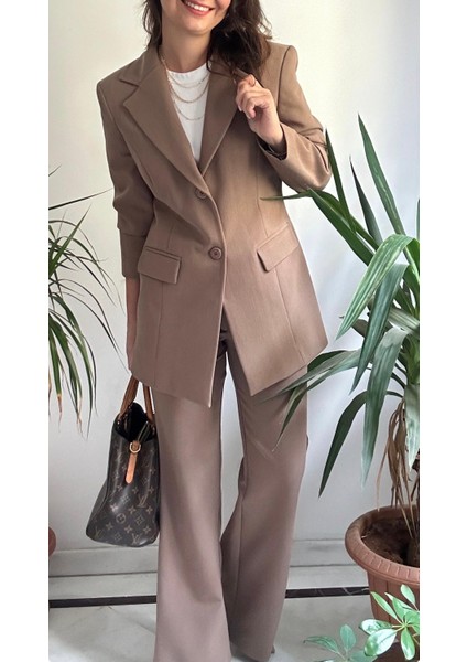 Kadın Özel Dikim Camel Ceket Pantolon Takım