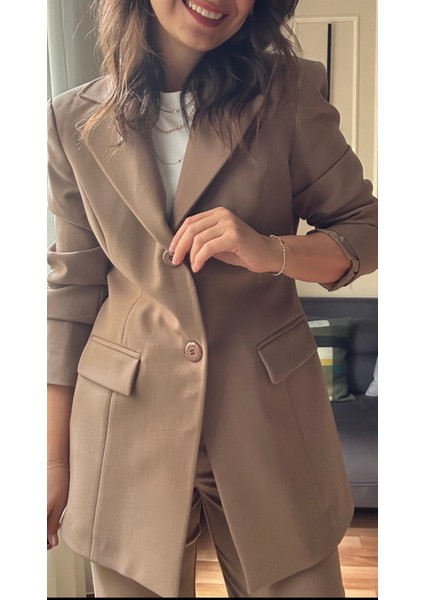 Kadın Özel Dikim Camel Ceket Pantolon Takım modelleri