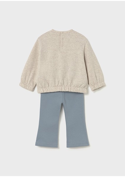 1-4 Yaş Kız Bebek Ikili Takım – Çiçek Detaylı Bej Şardonlu Sweat ve Mavi Bol Paça Tayt fiyatları