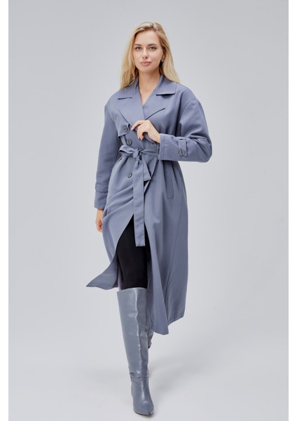 Gri Oversize Rüzgarlık Detaylı Trençkot