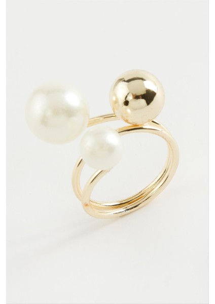 Msa-Shop Yuvarlak Inci Metal Yüzük-Sarı