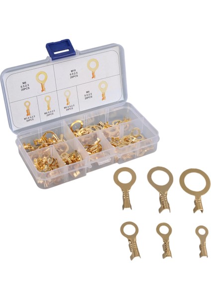 Yuvarlak Kablo Pabuç Seti - 150 Adet 6 Çeşit - Halka Kablo Ucu (M10-M8-M6-M5-M4-M3) - Yuvarlak Amfi Topraklama Terminali - 150 Adet
